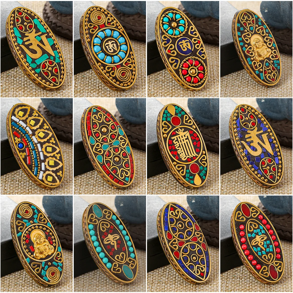 Top Trends: Nepalese Buddhist Handmade Flat Oval 55x27mm Tibetan Brass Metal &amp; Clay Loose Craft Beads For Jewelry Making DIY Necklace Shoppable Styles