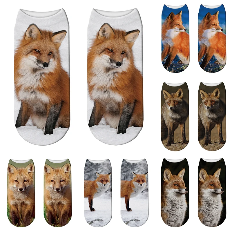 Top Trends: New 3D Printed Animal Socks Funny Cute Enchanting Fox Pattern Unisex Summer Low Ankle Socks Sports Cycling Children Crew Socks Shoppable Styles