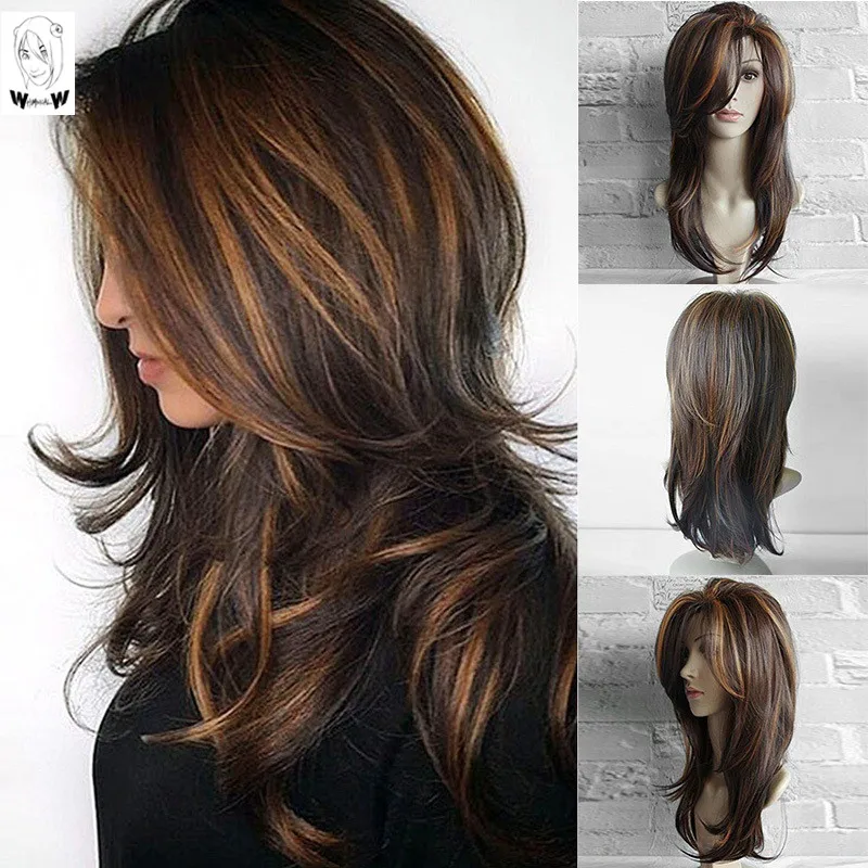 Top Trends: WHIMSICAL W Long Natural Wave Wigs For Women Ombre Brown Mixed Color Heat Resistant Hair Synthetic Wig Shoppable Styles