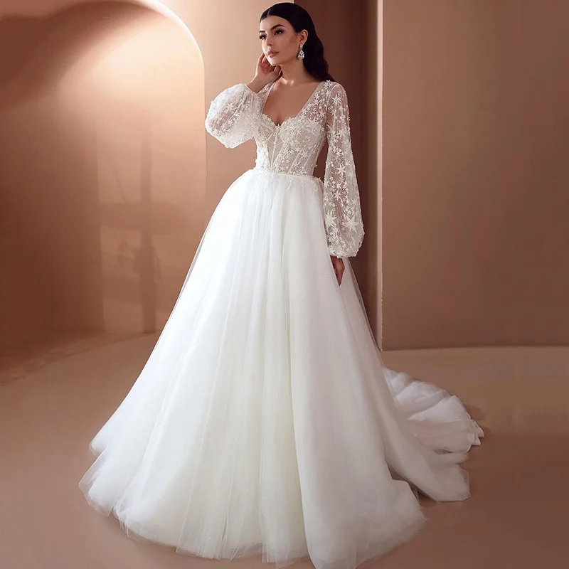 Top Trends: Eightree Vintage Starry Long Sleeve Wedding Dress Lace Vestidos De Noiva Plus Size Bridal Dresses Sweep Train Wedding Gowns Shoppable Styles