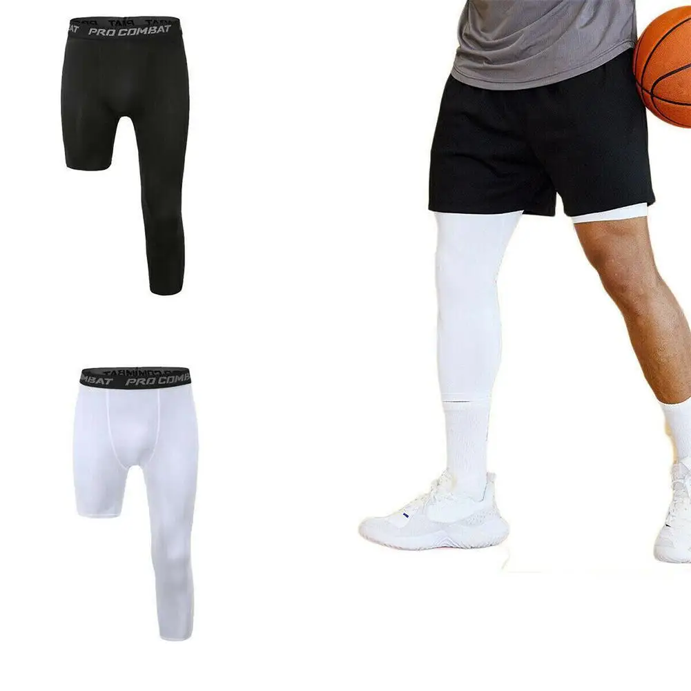 Top Trends: Men One Leg Compression Tights Pants Stretch Athletic Basketball Base Layer Tights Sport Running Trousers Fitness Training Shoppable Styles