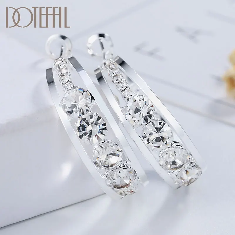 Top Trends: DOTEFFIL 925 Sterling Silver Gold Black Geometric Rhombus AAA Zircon 31mm Round Earrings Women Wedding Charm Fashion Jewelry Shoppable Styles