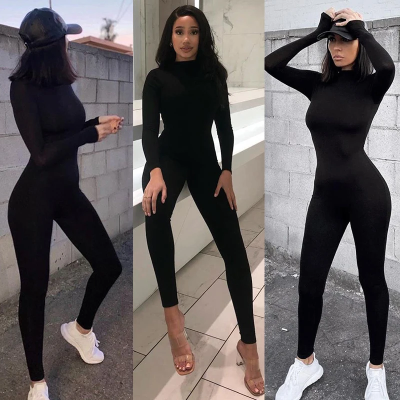 Top Trends: 2021 Spring Women Sexy Jumpsuit Streetwear Long Sleeve Bodycon Solid Sport Fitness Jumpsuits Romper Overalls For Women Body Suit Shoppable Styles