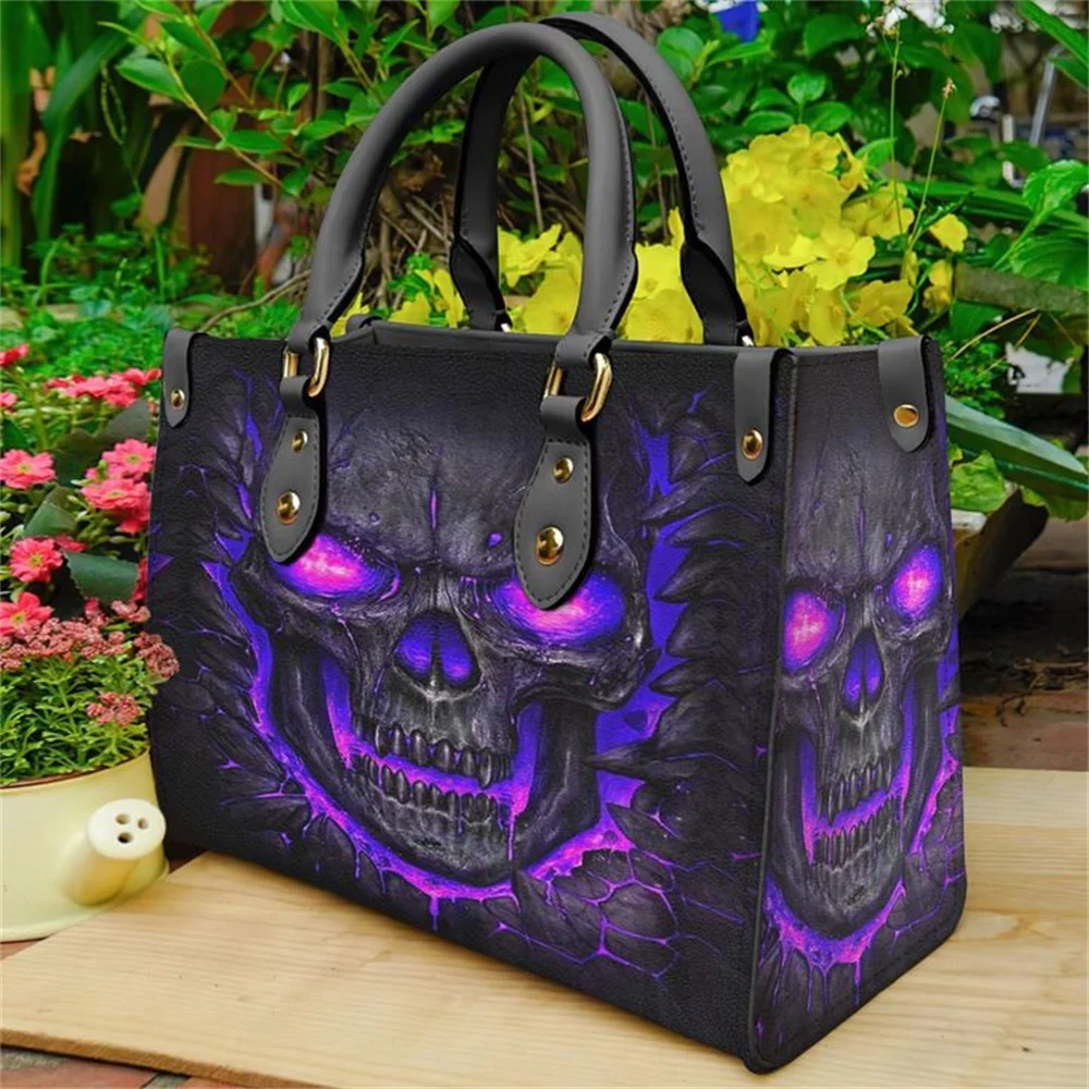 Top Trends: Purple Skull Leather Bag Handbag Purse For Women Fashion Small Casual Tote Luxury Shoulder Messenger Bolsa Female Top-handle Sac Shoppable Styles