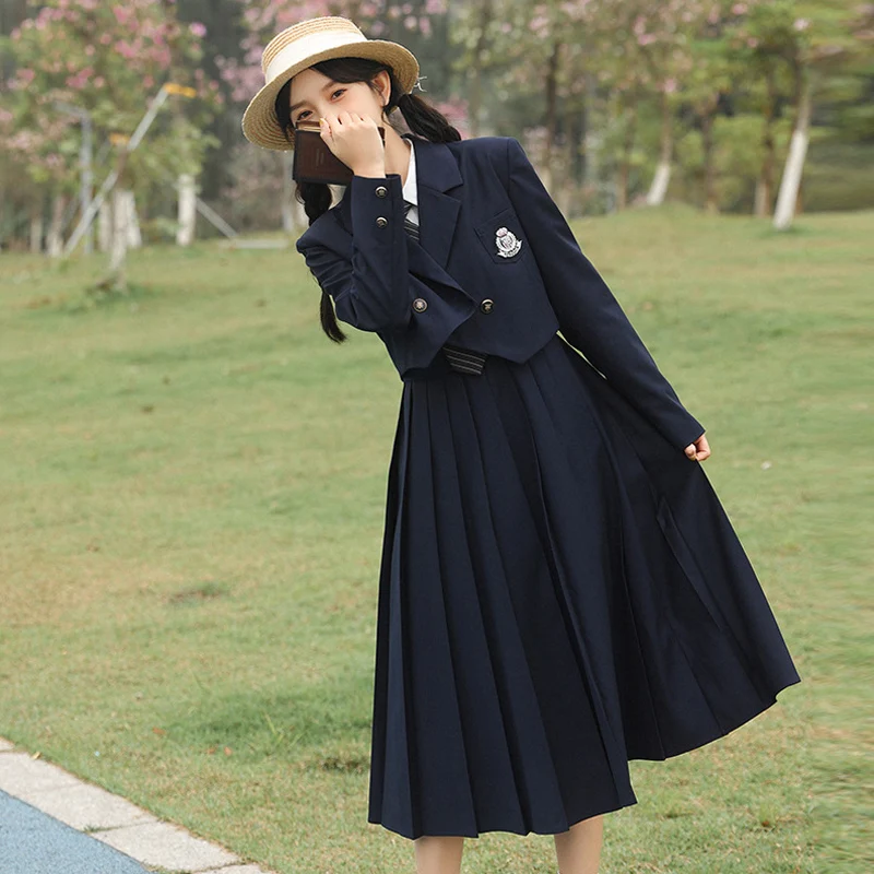 Top Trends: School Uniform For Women Solid Color Long Sleeve Jk Suit Coats New Tie Shirt Sling Pleated Skirt College Style Formal Clothes Shoppable Styles