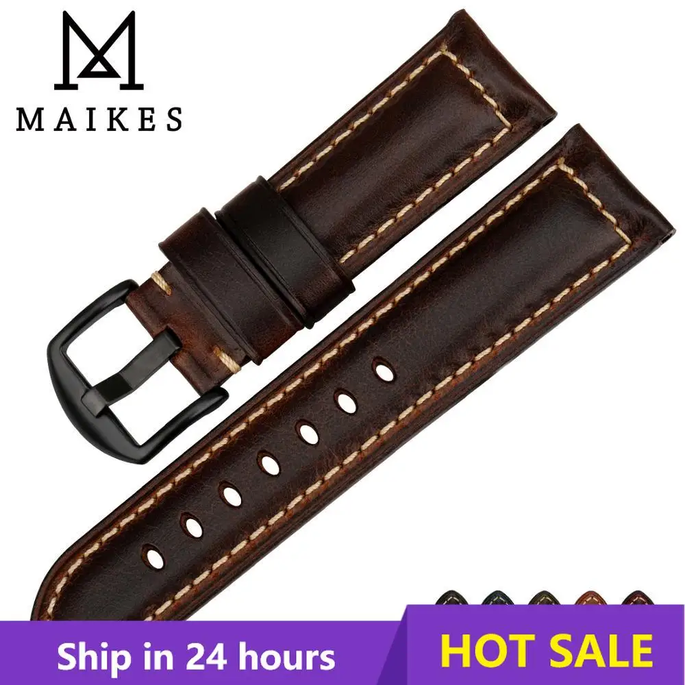 Top Trends: MAIKES Watch Accessories Watchbands 18mm - 26mm Brown Vintage Oil Wax Leather Watch Band For Samsung Gear S3 Fossil Watch Strap Shoppable Styles