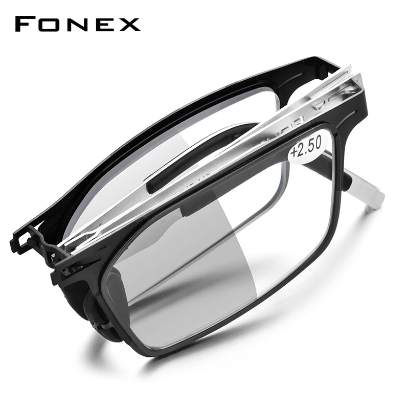 Top Trends: FONEX Photochromic Gray Anti Blue Blocking Folding Reading Glasses Men Women 2021 Hyperopia Reader Screwless Eyeglasses LH015 Shoppable Styles