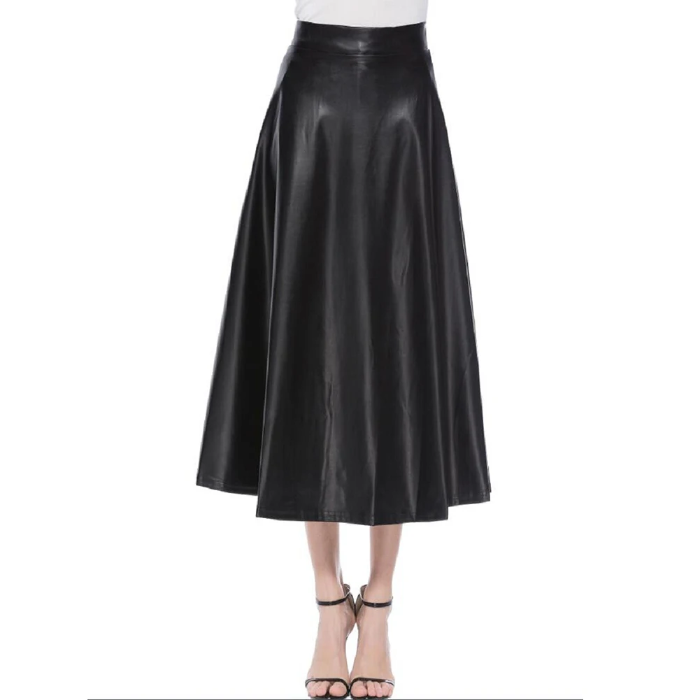 Top Trends: Women Faux Leather Skirt High Waist Zipper Pleated A-Line Large Swing Flare Long Skirt 2022 Winter Vintage Latex Skirt Clubwear Shoppable Styles