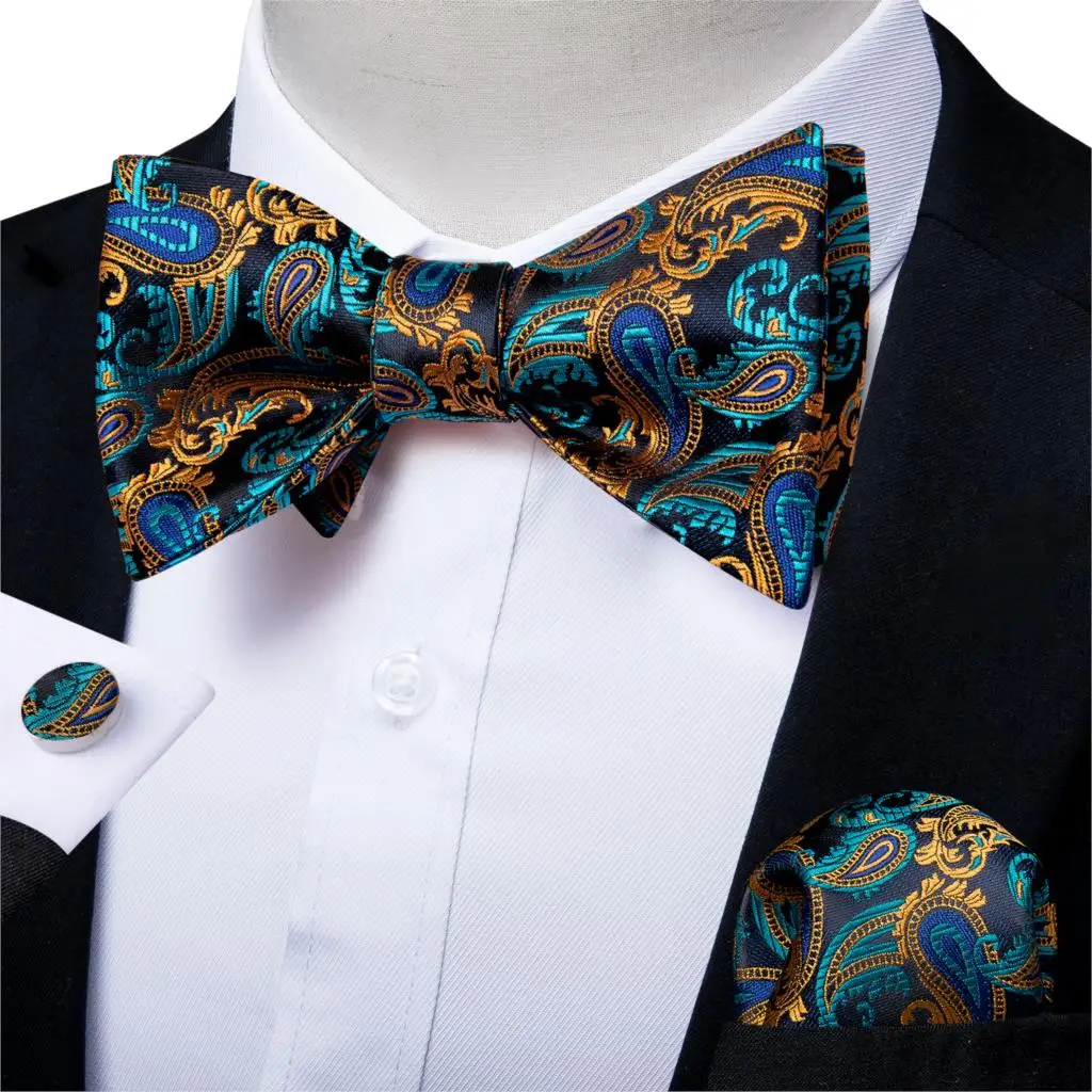 Top Trends: Adjustable Men&#039;s Silk Bowties Formal Self Bow Tie Men Navy Paisley Wedding Bow Tie Handkerchief Cufflinks Set Tuxedo Bow DiBanGu Shoppable Styles