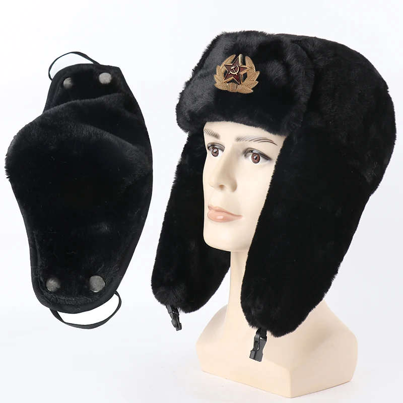 Top Trends: CAMOLAND Soviet Army Military Badge Bomber Hat Chapka Men Women Russia Ushanka Hats Faux Rabbit Fur Earflap Snow Trapper Hats Shoppable Styles - Image 6