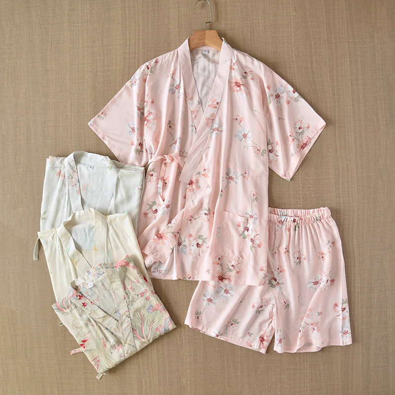 Top Trends: Japanese-style Kimono Short-sleeved Shorts Summer Ladies Pajamas Suit Cotton Home Service Suit Pajamas Women Pink Pajamas Suit Shoppable Styles