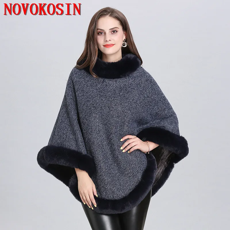 Top Trends: 9 Colors Winter Velvet Warm Knitted O Neck Faux Fox Fur Poncho Shawl Women Capes Knitwear Plus Size Pullover Outstreet Overcoat Shoppable Styles