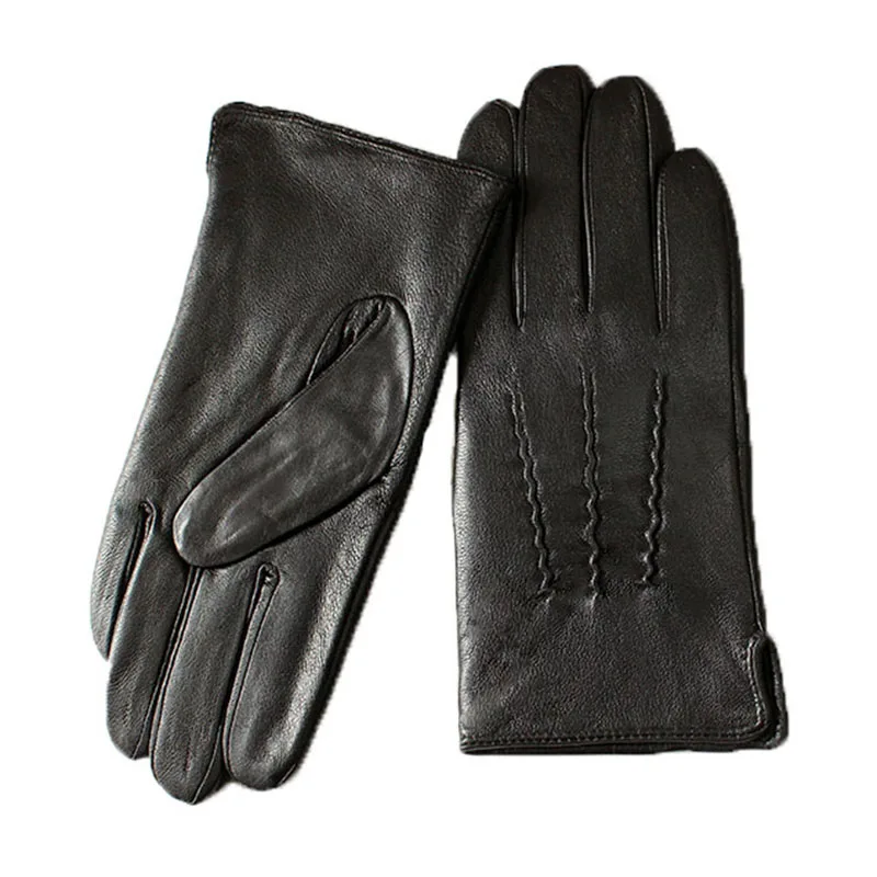 Top Trends: Winter Warm Leather Gloves Men&#039;s Sheepskin Fashion Simple Style Windproof And Cold Velvet Lining Driving Black Finger Gloves Shoppable Styles