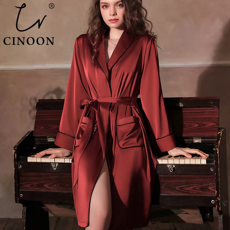 Top Trends: CINOON Satin Robe Female Intimate Lingerie Sleepwear Silky Bridal Wedding Gift Kimono Bathrobe Gown Nightgown Sexy Nightwear Shoppable Styles