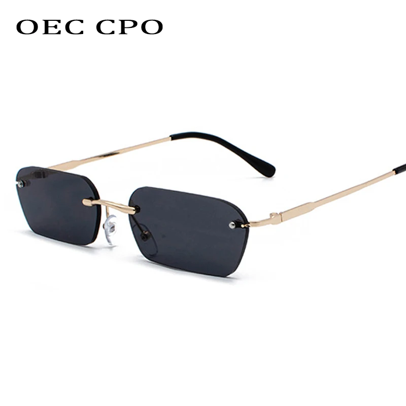 Top Trends: OEC CPO Fashion Rimless Sunglasses Women Vintage Brand Design Ladies Transparent Lens Sun Glasses For Women Rectangle UV400 O94 Shoppable Styles