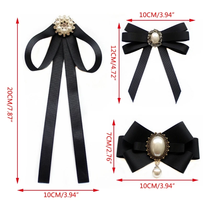 Top Trends: Imitation Pearl Ribbon Brooches Pin Bow Tie Vintage Pre-Tied Collar Jewelry Bowknot Shirt Necktie Clip For Women Girls Shoppable Styles - Image 6