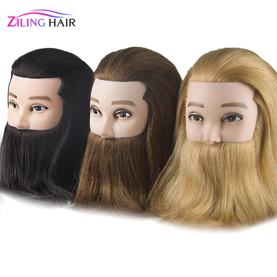 Top Trends: Male 100% Real Human Hair Mannequin Practice Training Head With Beard Barber Hairdressing Manikin Doll Head For Beauty School Shoppable Styles