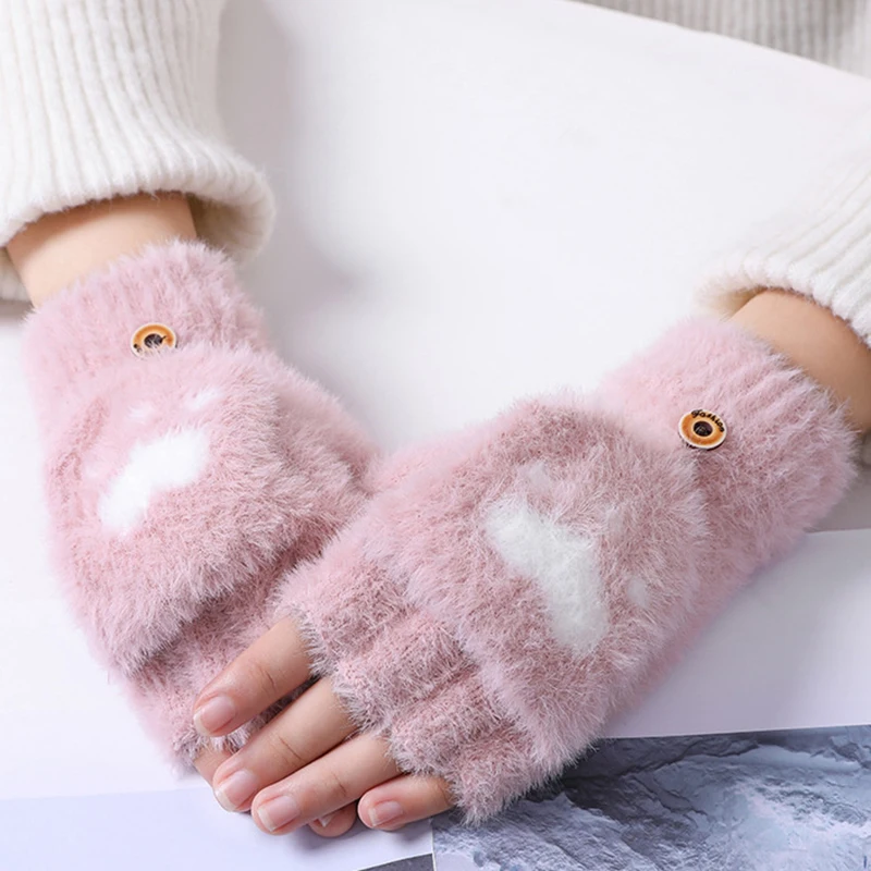 Top Trends: Claw Mink Gloves Fingerless Flip Mittens Winter Warm Wool Touchscreen Gloves Flap Cover Men Knitting Mitten Women Girls Glove Shoppable Styles