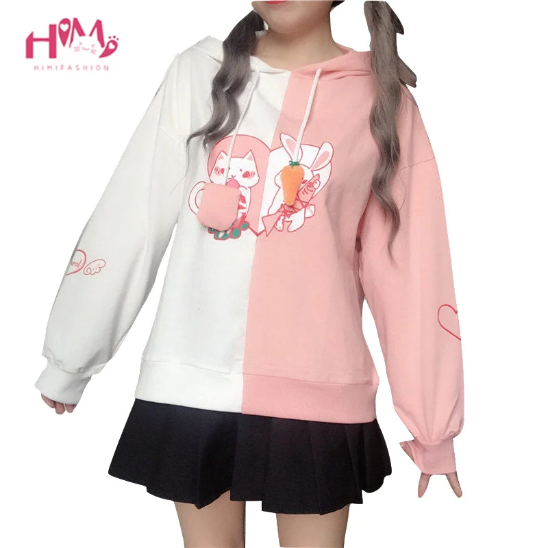 Top Trends: 2020 Bunny Ear Kawaii Hoodie Women Cute Rabbit Cat Lovely Sweatshirt Harajuku Soft Girls Anime Pink Pullover Black Tracksuit Shoppable Styles