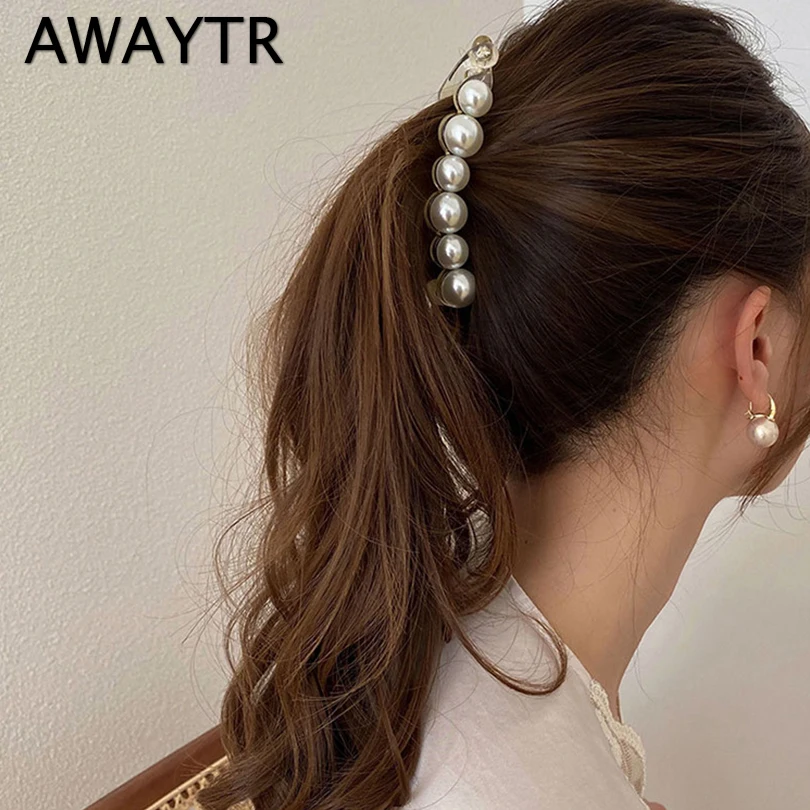 Top Trends: AWAYTR 1Pc Pearls Hairpins Hair Clips Jewelry Banana Clips Headwear Women Hairgrips Girl Ponytail Barrettes Hair Pins Accessorie Shoppable Styles