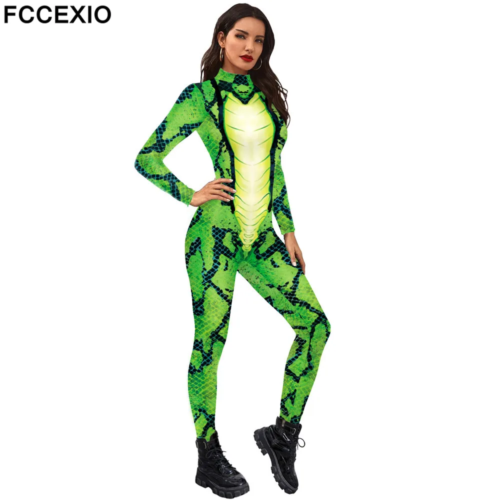 Top Trends: FCCEXIO Green Snake Sexy Printed Women Jumpsuit Carnival Fancy Party Cosplay Costume Bodysuit Adults Fitness Onesie Outfits Shoppable Styles