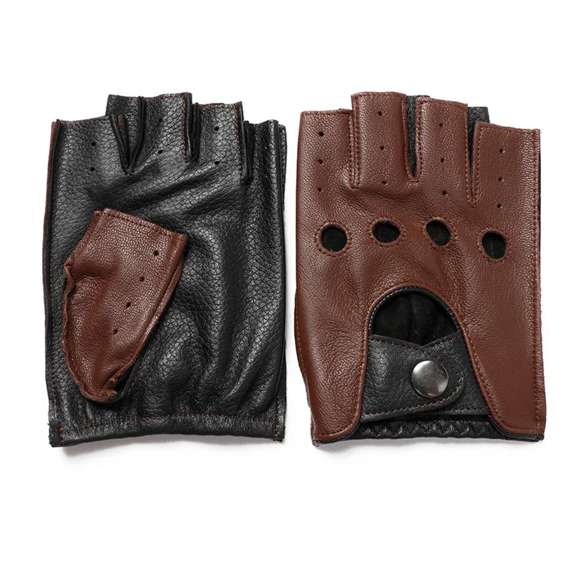 Top Trends: New Arrival Spring Men's Leather Gloves Driving Unlined 100% Goatskin Half Finger Gloves Fingerless Gym Fitness Gloves Shoppable Styles