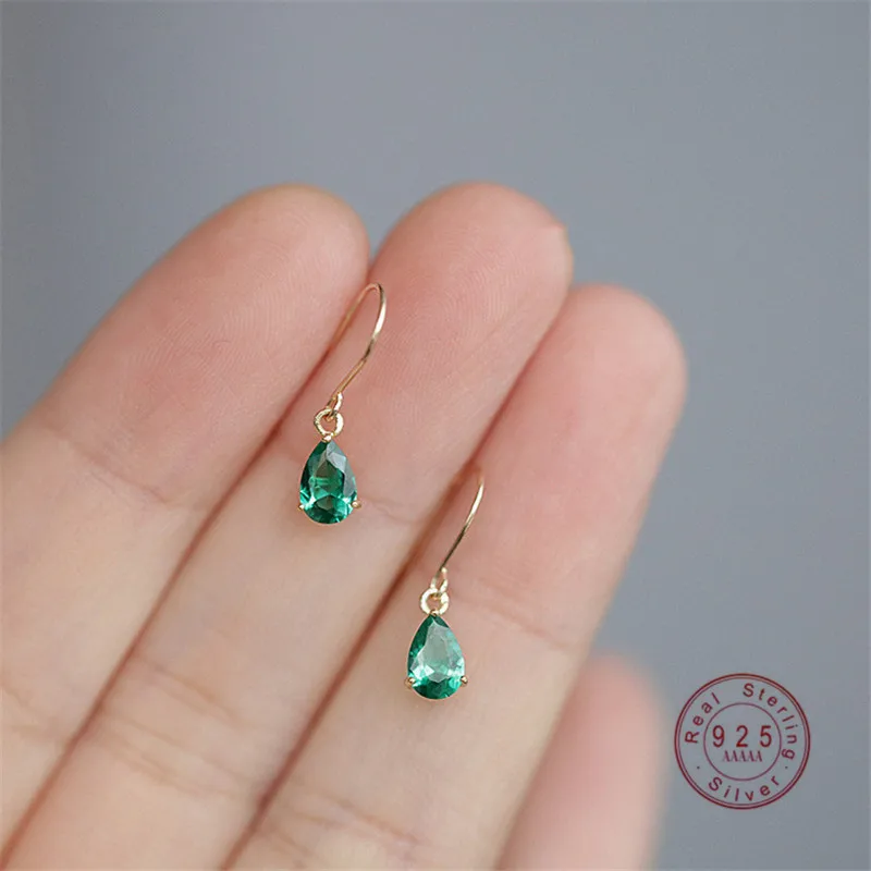 Top Trends: HI MAN Korea Ins Noble Elegant Green Zircon Water Drop S925 Sterling Silver Stud Earrings Women Fashion Party Jewelry Shoppable Styles