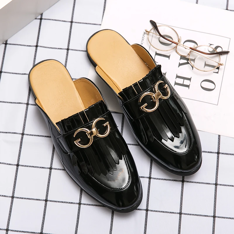 Top Trends: SHENCE Men Half Dress Shoes Indoor Patent Leather Slippers Plus Size 38-48 Loafers Moccasins Mens Mules Casual Shoes Shoppable Styles