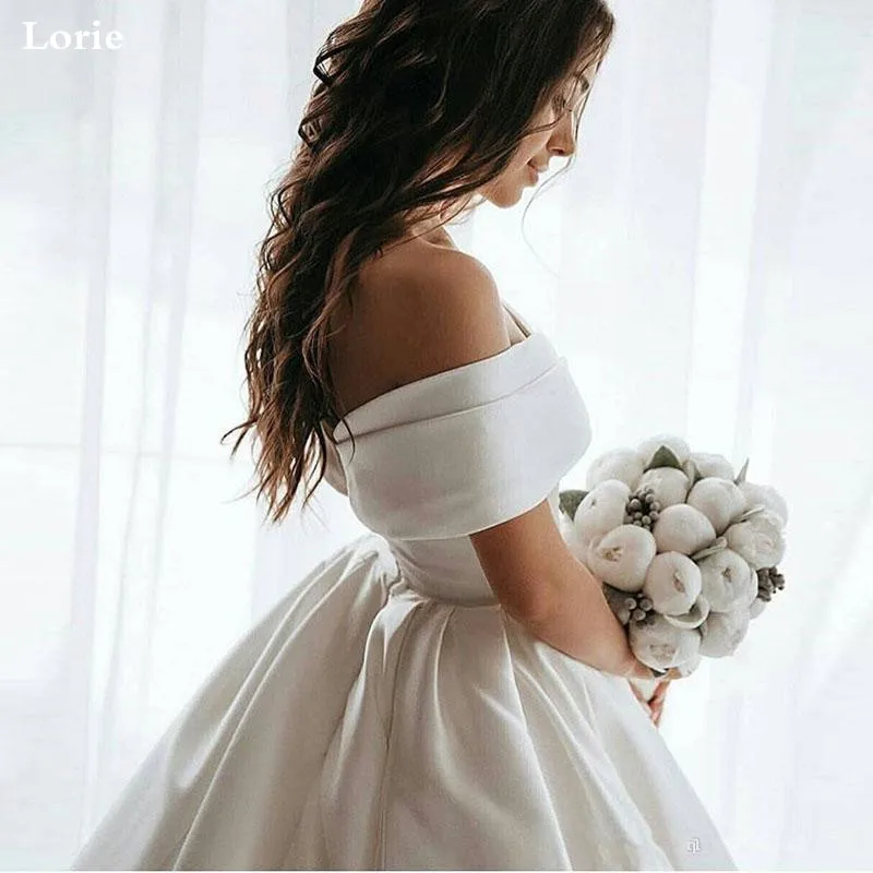 Top Trends: LORIE Princess Wedding Dresses Satin Vintage Off The Shoulder Wedding Bride Dresses Long Train White Ivory Wedding Ball Gown Shoppable Styles