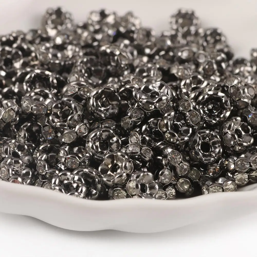 Top Trends: 50pcs Wave Side Metal Black Rhinestone Rondelle Austiran Crystal Big Hole Loose Spacer Beads For Jewelry Making DIY Supplies Shoppable Styles