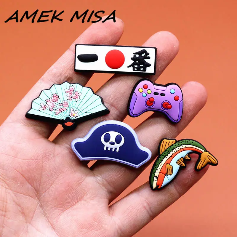 Top Trends: Original PVC Shoe Charms Fish Fan Japanese Game Handle Hat Sandals Decorations Upper Accessories For Kids Party Gifts U212 Shoppable Styles