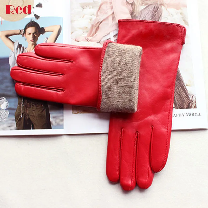 Top Trends: Leather Sheepskin Gloves Women's Autumn Warm Fleece Lining Color Fashion Thin Outdoor Activities Electric Bike Riding Driving Shoppable Styles