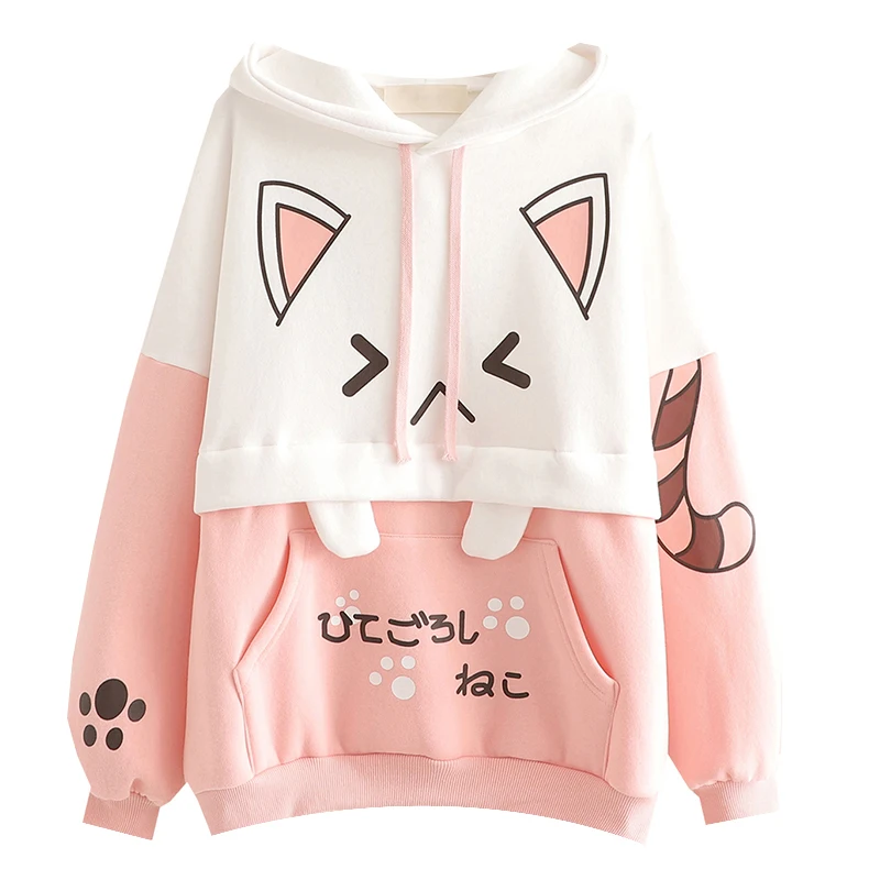 Top Trends: Harajuku Kawaii Women Cute Hoodie Black Pink Long Sleeve Graphic Cat Ear Funny Anime Teen Girls Pullover Vintage Sweatshirt 2021 Shoppable Styles