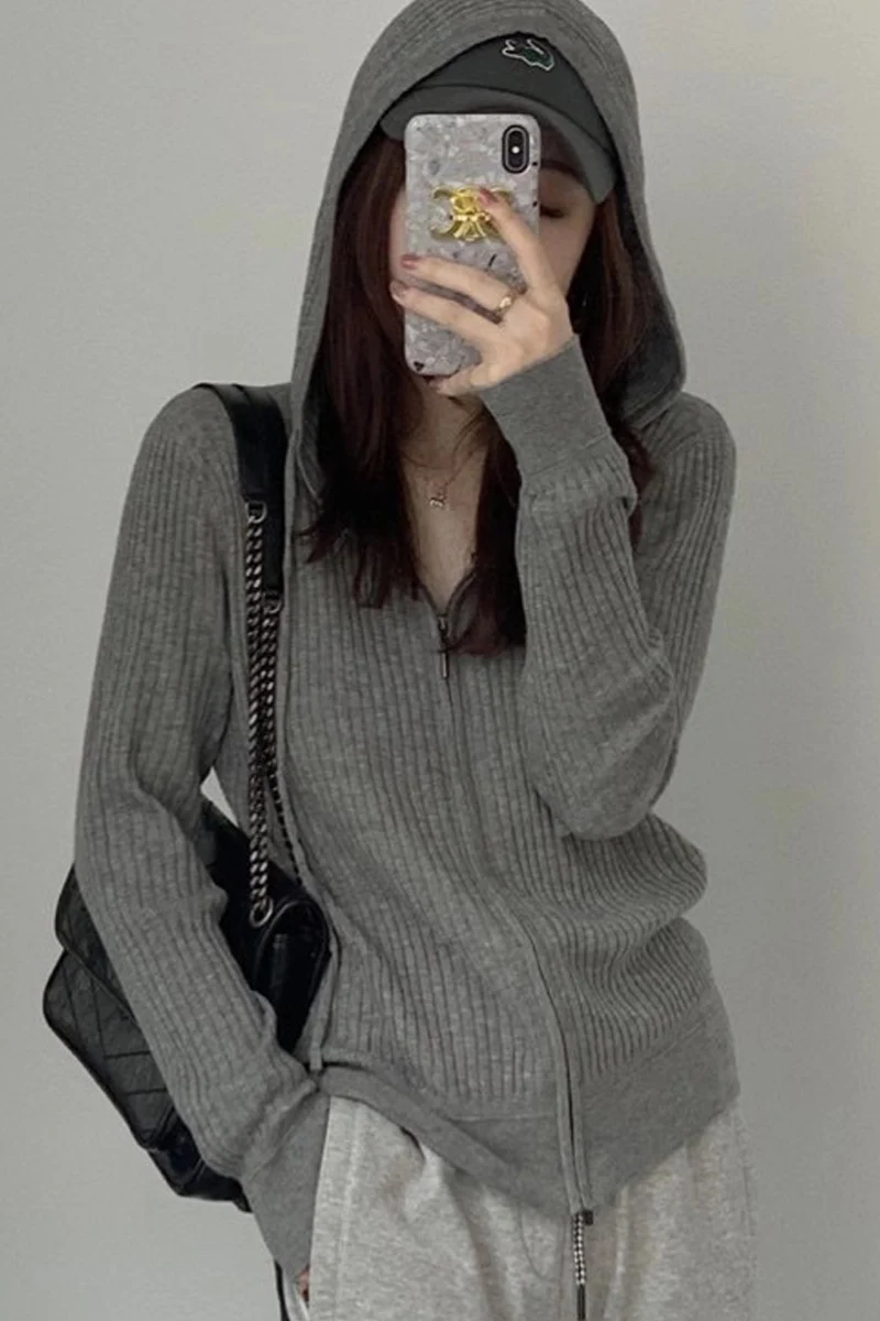 Top Trends: Wool Sweater Cardigan Hoodie Women Tops Cashmere Korean Fashion Knitted Long Sleeve Zipper Vintage Cardigan Shoppable Styles