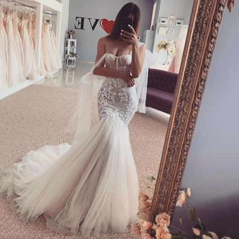 Top Trends: Sexy Mermaid Wedding Dresses 2021 Champagne Bride Dress Lace Off Shoulder Vestido De Noiva Sereia Berta Wedding Gowns Shoppable Styles