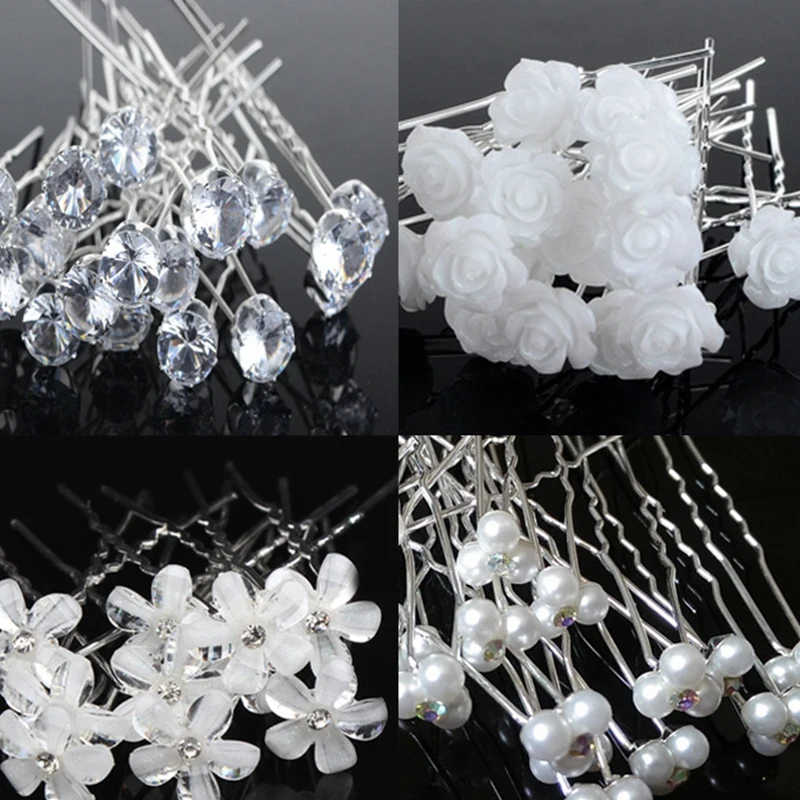 Top Trends: 20pcs Women Flower Hairpin Stick Wedding Bridal Crystal Pearl Hairpin U Shaped Hair Clip Barrettes Hair Accessories Wholesale Shoppable Styles