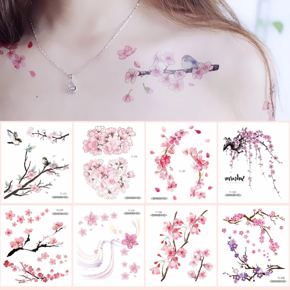 Top Trends: 24 Kinds Flower Tattoo Temporary Body Sticker Gradient Color Pink Sakura Flowers Disposable Tatouage Temporaire Shoppable Styles