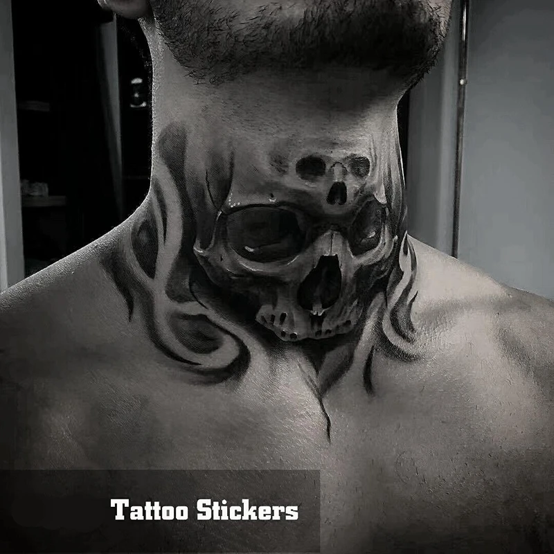 Top Trends: New Skull Neck Tattoo Ephemere Man European And American Dark Tattoo Stickers Personality Cool Skull Waterproof Fake Tattoos Art Shoppable Styles