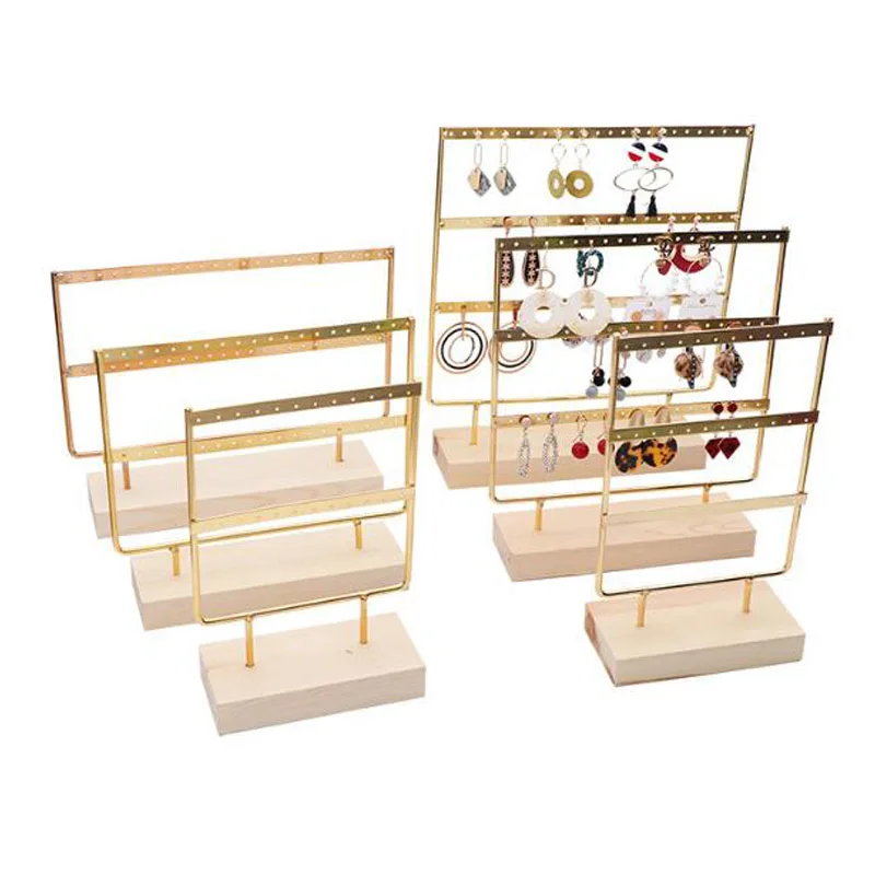 Top Trends: New Three Colors Earring Holder Jewelry Display Jewellery Ear Studs Pendant Stand Wooden Base Metal Storage Rack Various Holes Shoppable Styles