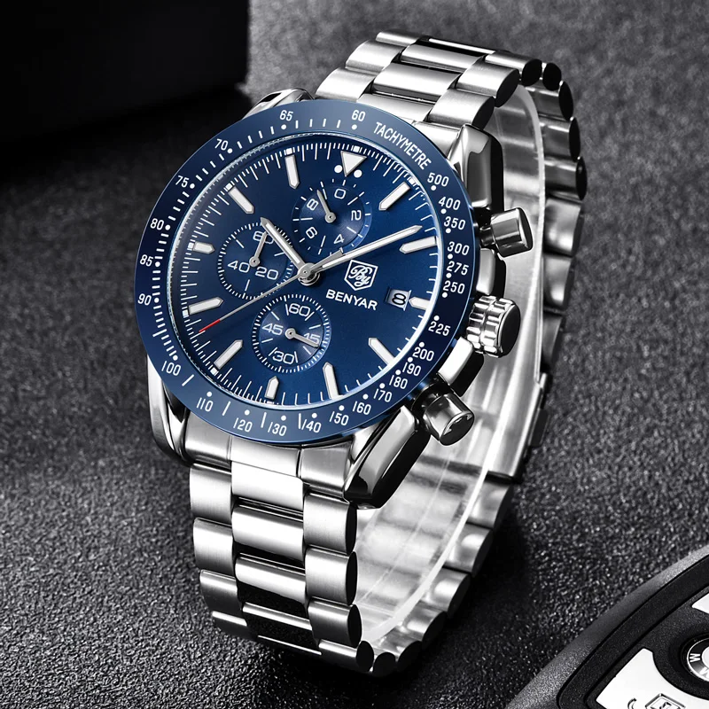 Top Trends: New BENYAR Wristwatch Mens 2023 Quartz Chronograph Mens Watches Top Brand Luxury Fashion Military Watch Men Clock Zegarki Meskie Shoppable Styles - Image 4