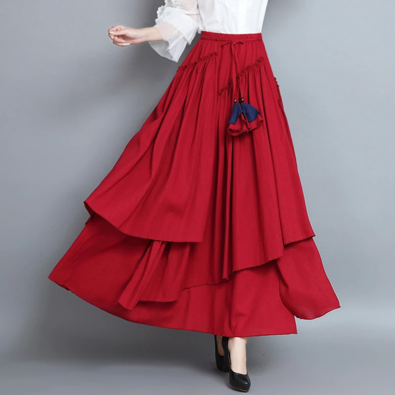 Top Trends: TIYIHAILEY 2022 New Fashion Long Maxi A-line Elastic Waist Women Cotton And Linen M-L Irregular Skirts Shoppable Styles