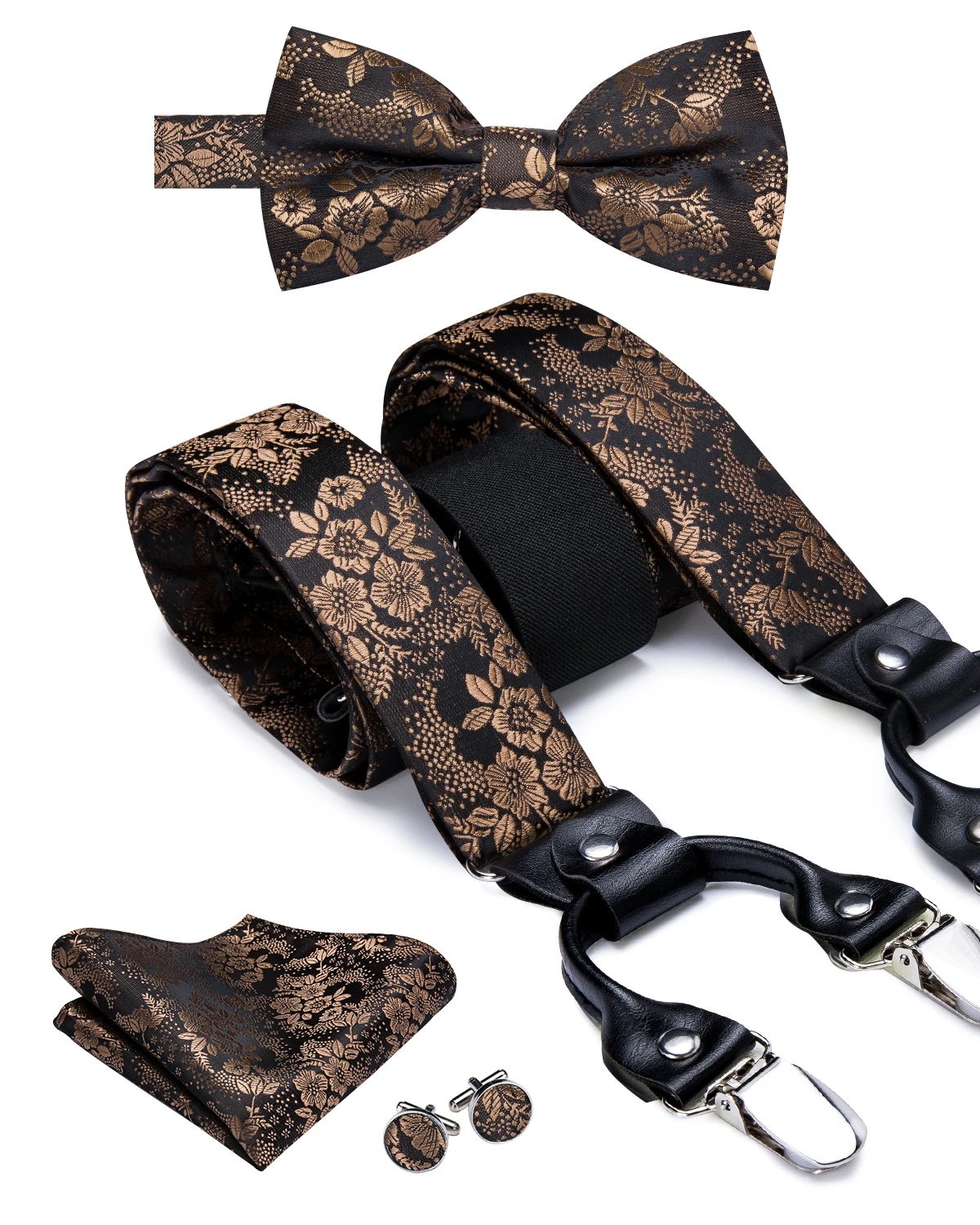 Top Trends: Hi-Tie Silk Adult Men's Suspenders Set Leather Metal 6 Clips Braces Gold Brown Floral Vintage Men Fashion Wedding Suspenders Men Shoppable Styles - Image 6