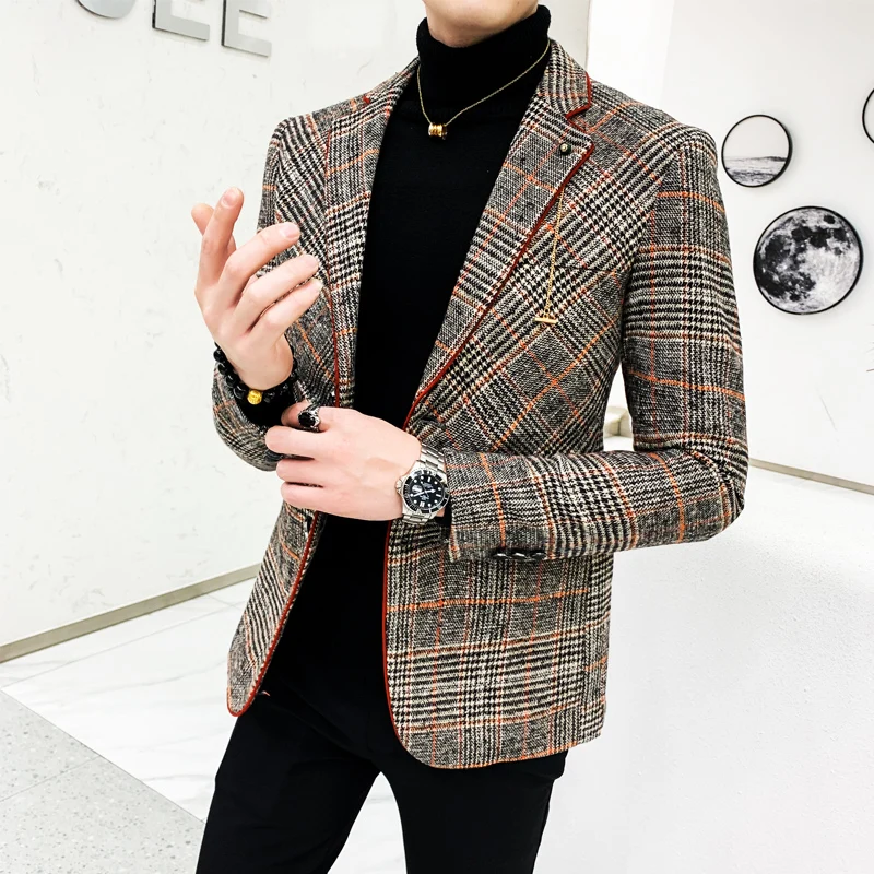 Top Trends: 2021 Grid Brand Clothing Men Spring Casual Business Suit / Male High Quality Cotton Slim Fit Blazers Jackets / Man Plaid Coats S-4XL Shoppable Styles