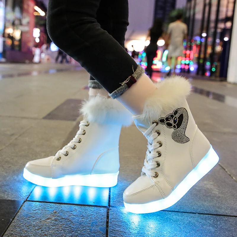 Top Trends: UncleJerry Glowing Boots For Boys Girls And Women USB Recharged Light Up Shoes Warm Plush High-top Children Winter Boots Shoppable Styles