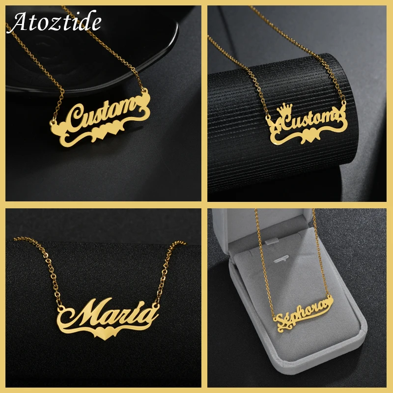 Top Trends: Atoztide Name Custom Necklace Jewelry For Women Personalized Chain Pendant Nameplate Stainless Steel Necklace Chrismas Gift Shoppable Styles