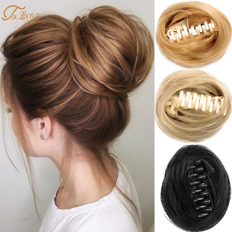 Top Trends: Girls Curly Scrunchie Chignon With Rubber Band Brown Black Synthetic Hair Ring Wrap On Messy Bun Ponytails Straight Hair Tie Shoppable Styles