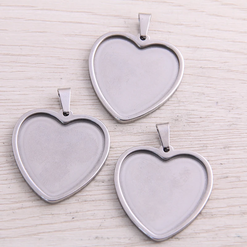 Top Trends: 5pcs Stainless Steel Pendant Base Setting Fitting 25mm Heart Cabochon Trays Diy Blank Shoppable Styles