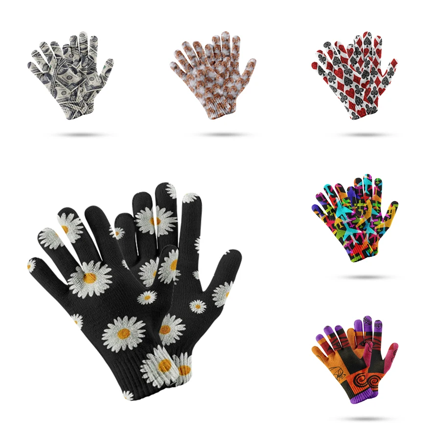 Top Trends: Fashion Daisy Pattern Compression Gloves Winter Touch Screen Sport Glove Thicken Women Men Warm Stretch Knit Mittens Hansker Shoppable Styles