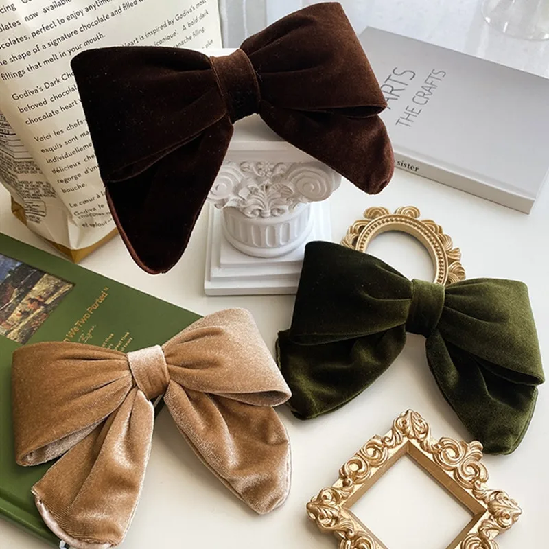 Top Trends: Fashion Vintage Velvet Hair Bows With Clips Elegant Bow Tie For Girl Hairpins Three-dimensional Barrette Woman Hair Accessories Shoppable Styles