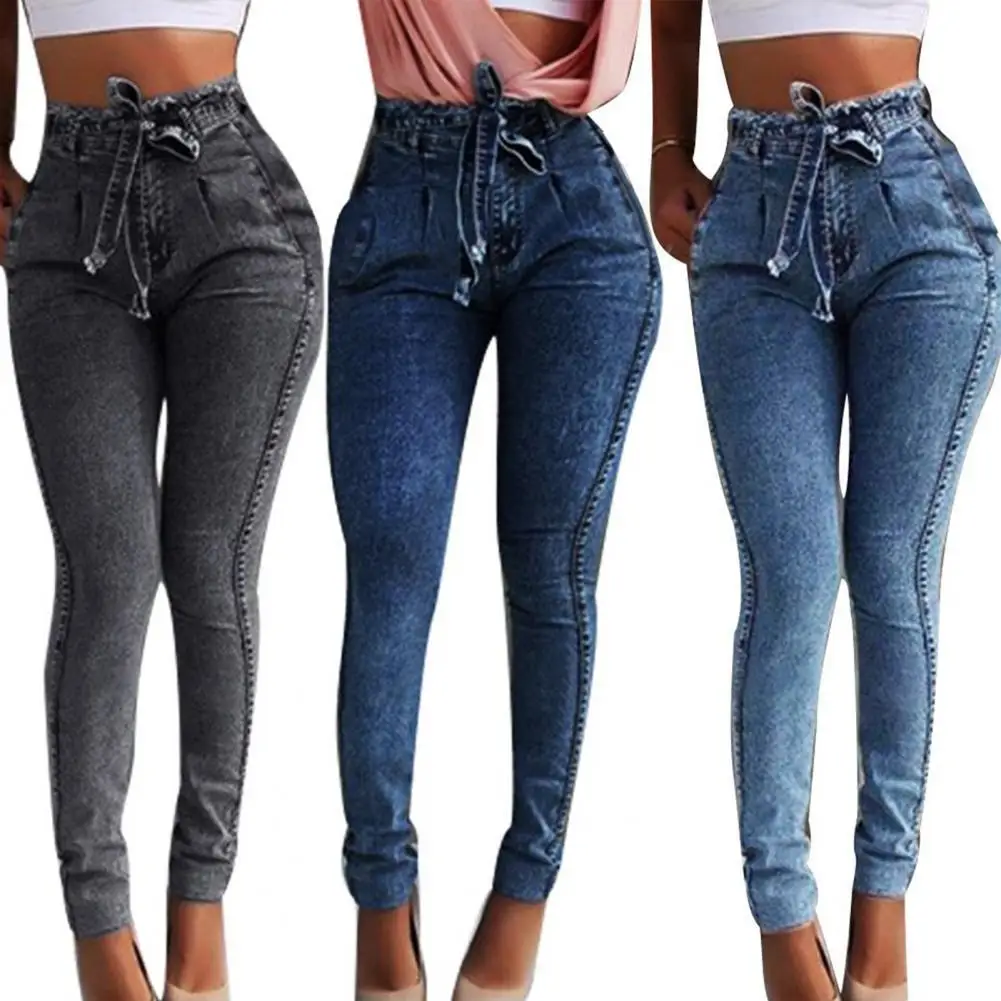 Top Trends: High Waist Multi Pockets Women Jeans Slim Tassel Bandage Push Up Denim Pants Trousers Women Jeans Pants Trousers Shoppable Styles